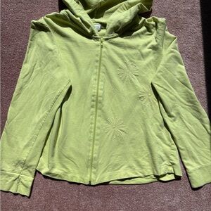 💚 Lime Green Zip-Up Jacket w/ Embroidered Flowers